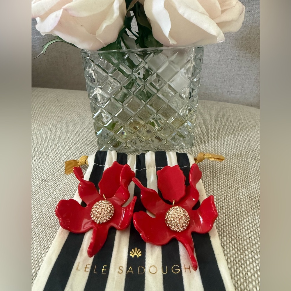 Le Sadoughi Red Crystal Lily Earrings - Picture 2 of 2
